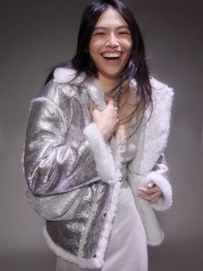 Urban Outfitters Y2K oversized silver Sherpa coat. Faux fur. Discontinued.